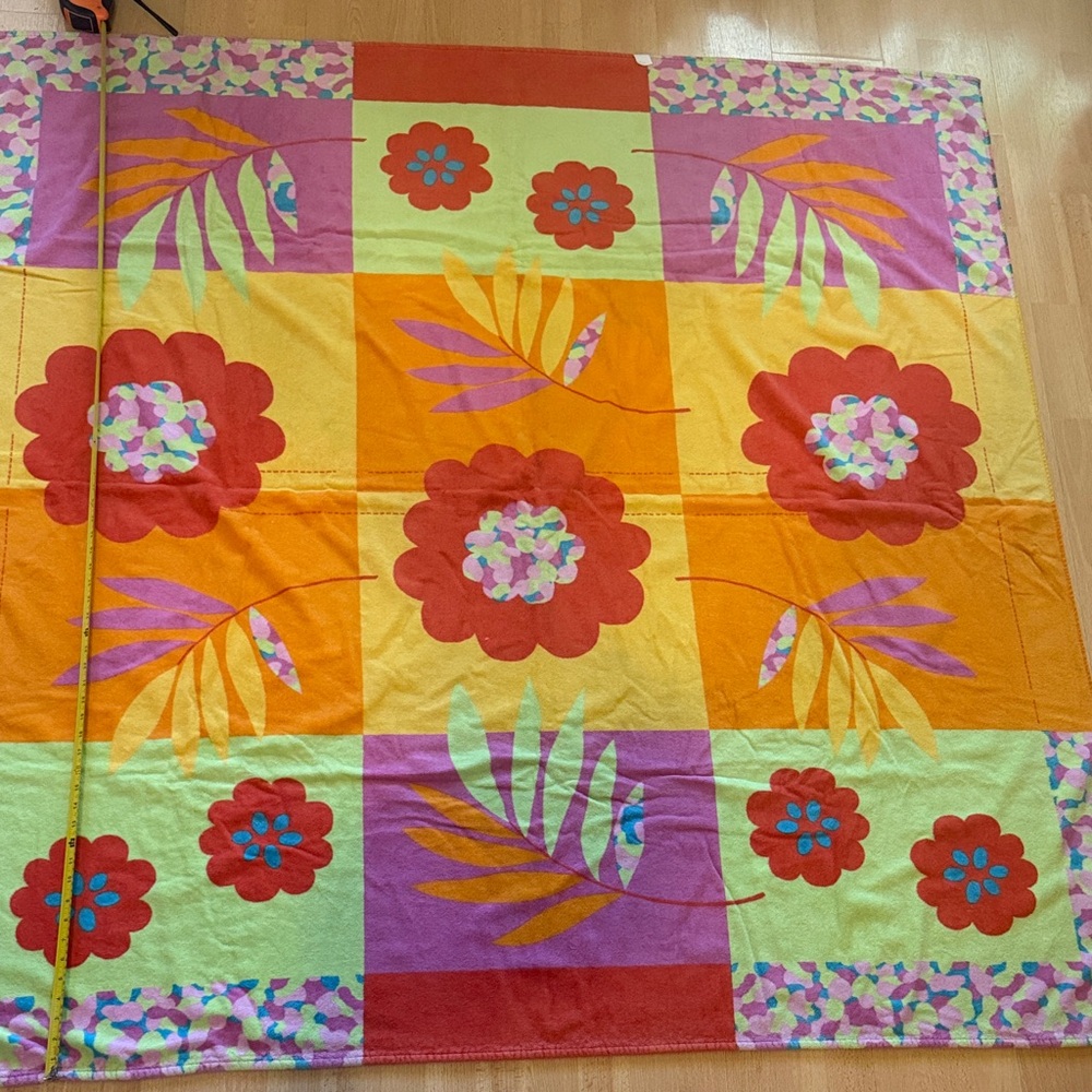 Vintage Terrisol Floral Beach Towel Blanket Pink Terry Cotton Brazil 66x66 - Picture 8 of 9